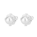 Boucles d'oreilles perles élégantes avec monture argentée sertie de zircons et fermoirs - Style Perle Creuse Géométrique (C377)