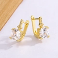 Elegant gold square stud earrings with pave crystals and large cubic zirconia main stones - Gold (HL-177)