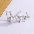 Elegant silver square zircon leverback earrings with micro-pave crystals on white background - Silver (HL-177)
