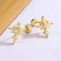 Elegant gold cross stud earrings with marquise zircons and secure screw back balls - Gold
