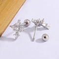 Elegant silver rhombic cross stud earrings with sparkling cubic zirconia on wood - White Gold