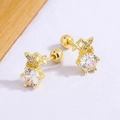 Mini gold stud earrings with 6-prong zircon and star detail for daily wear - Gold Color (C381)