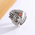 Vintage Drachenring aus thailändischem Silber mit roten Zirkonaugen und Schuppen - Vintage Drachenkopf-Stil mit roten Augen (B62)