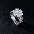 Exquisiter 925 Sterling Silber Blumenring mit Zirkonia im Birnenschliff und Webmuster - Silber Weiß - Kleine Blume Ring