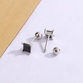 Square black zircon earrings with silver stainless steel screw back ball posts - Black (C387-Black Zircon)