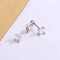 Square clear zircon stud earrings in 925 silver with screw back balls for men and women - Clear (C387-White Zircon)