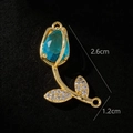 Detailed dimensions of gold tulip pendant with blue teardrop stone and tiny crystals - Pendant / Blue