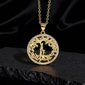 Elegant gold Tree of Life pendant necklace with white zircon pavé on a dark stone - Gold Style E