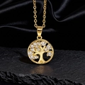 Dettaglio della collana dorata Albero della Vita con cristalli su seta nera - Stile H Oro