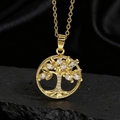 Dettaglio del ciondolo Albero della Vita dorato con foglie di cristallo scintillante - Stile K Oro