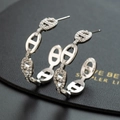 Eleganti orecchini a cerchio a naso di maiale in argento con zirconi scintillanti - Argento