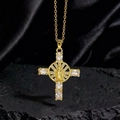 Gold cross necklace with Virgin Mary relief and clear zircon inlay on black stone - Style C Gold White