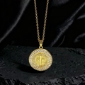 Elegant gold cross pendant necklace with sparkling cubic zirconia on black stone - Style B Gold White