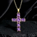 Macro view of gold cross pendant featuring oval purple zircons and fine craftsmanship - Style D Gold Purple