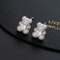 Charming bear stud earrings with pave crystals and heart-shaped center stone in silver - Silver Base White Heart (C)