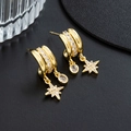 Luxurious gold star and teardrop earrings with sparkling cubic zirconia on black leather - Golden Eight-pointed Star and Water Drop Dangle Style (A)