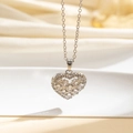 Elegant silver heart necklace with sparkling zircon pendant on a minimalist chain - Hollow Full Zirconia Heart (A)