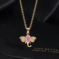 Luxury gold elephant pendant necklace with pink heart stone and pave cubic zirconia - Gold Pink Heart Style (E)