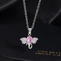 Silver elephant pendant necklace with pink pear-cut zircon and pave crystals - Silver Pink Stone Style (F)