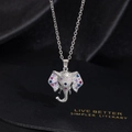 Detailed view of silver elephant pendant necklace with colorful micro-set cubic zirconia - Silver Multi-color Stone Style (C)