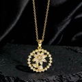 Exquisito collar de girasol chapado en oro con cristales de circón y una pequeña perla - Estilo Flor Hueca Perla Dorado (B1)