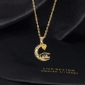 Golden graduation necklace with crescent moon and doctoral cap on black silk - Moon Heart Doctoral Cap Inspirational Style (O)