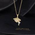 Gold graduation cap necklace with sparkling cubic zirconia heart pendant on black silk - Doctoral Cap Heart Main Stone Style (Q)