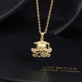 Close-up of gold graduation necklace with 2026 charm and sparkling stone details - Graduation Cap & Scroll Style (E)