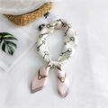 Elegant silk scarf featuring horsebit patterns in beige and pink with grey border - Pink Horsebit