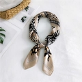 Elegant silk-like square scarf featuring beige leopard and zebra animal prints - Leopard Khaki
