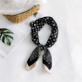 Elegant black silk scarf with paisley patterns and geometric prints on white background - Paisley Black Grid