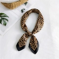 Women's silk scarf featuring brown leopard print with black border on satin fabric - Yellow Fine Spotted
