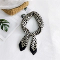 Polka dot and leopard print square silk scarf with black triangle hem in a circular layout - Beige Fine Spotted
