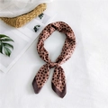 Elegant silk-satin small square scarf with stylish leopard print in khaki and brown - Pink Fine Spotted