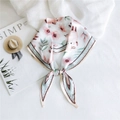 Diamond-shaped silk scarf with floral pig print in pink and mint green accents - Lamb Apricot Edge