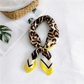 Elegant leopard print square silk scarf with yellow accents and satin finish texture - Yellow Border Symmetrical Leopard