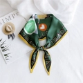 Green diamond silk scarf with cartoon love prints and yellow border tied in a bow - Love Mouse Green