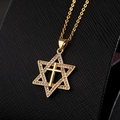 Collar de oro de 14K con colgante de estrella de David y cruz de circonitas micro - Estilo P Cobre Chapado En Oro