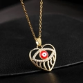 Collar de corazón Evil Eye dorado con esmalte rojo y piedras de circonita brillantes - Corazón Hueco Mal de Ojo (C)