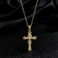 Goldene Kreuzkette für Damen mit Mikro-Zirkonia-Besatz und eleganter Gliederkette - Rebenumwickelter Stil (W)
