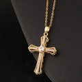 Collana a croce hip hop placcata in oro con zirconi cubici su sfondo di pelle nera - Zirconia Bianca Unisex Dorata (P)