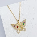 Golden butterfly necklace with colorful marquise zircons and hollow wing design - Marquise Multicolor Butterfly Style (C)