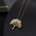 Detailed view of gold-plated tree of life necklace with pavé-set cubic zirconia accents - Round White Zirconia Style (C)