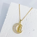 Collana a mezzaluna d'oro con ciondolo Guadalupe e zirconi cubici in micro-pavé - Stile Zirconia Bianca (A)