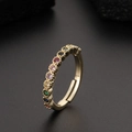 Detailed view of colorful zircon star rainbow ring with adjustable gold plated band - Adjustable Open / Colorful Zirconia Row Style (A)