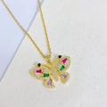 Golden butterfly necklace with multi-colored gemstones and micro-pave zircons - Square Gem Butterfly Style (Q)