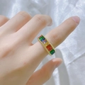 Adjustable gold ring with colorful rectangular zircons and delicate beaded edges - Rainbow Rectangular Stone Style