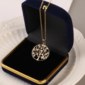Golden Tree of Life necklace with cubic zirconia pendant in a luxury blue velvet box - Round White Zircon Micro-set Style (B)