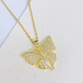 Elegant gold butterfly pendant necklace with white cubic zirconia micro-inlay - Full White Zirconia Butterfly Style (M)