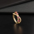 Anello intrecciato placcato oro 18K con zirconi rossi su base in pelle nera elegante - Oro Con Pietra Rossa (B)